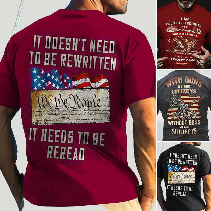 Men's Graphic Prints Eagle National Flag T Shirt Graphic Tee Cotton Short Sleeves Graphic Shirt Black 1 Red Red Comfortable Tee Vacation Street Fashion Designer Clothing