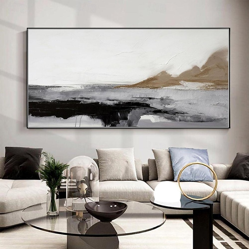 Handmade Oil Painting Canvas Wall Art Decoration Black and White Minimalism Abstract for Home Decor Rolled Frameless Unstretched Painting