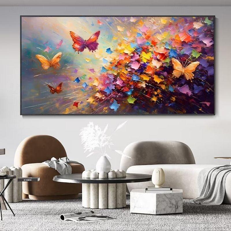 Handmade Oil Painting Canvas Wall Art Decoration Abstract Animal Butterfly for Home Decor Rolled Frameless Unstretched Painting - Main Image