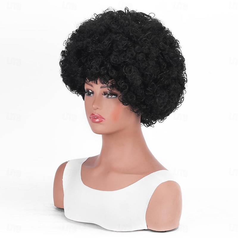 Short 70s Afro Wigs for Black Women Large Synthetic Black Short Afro Wig 70's 8 Inches 60s Afro Wig for Women Bouncy and Soft Natural Looking Halloween Cosplay Party Wigs4