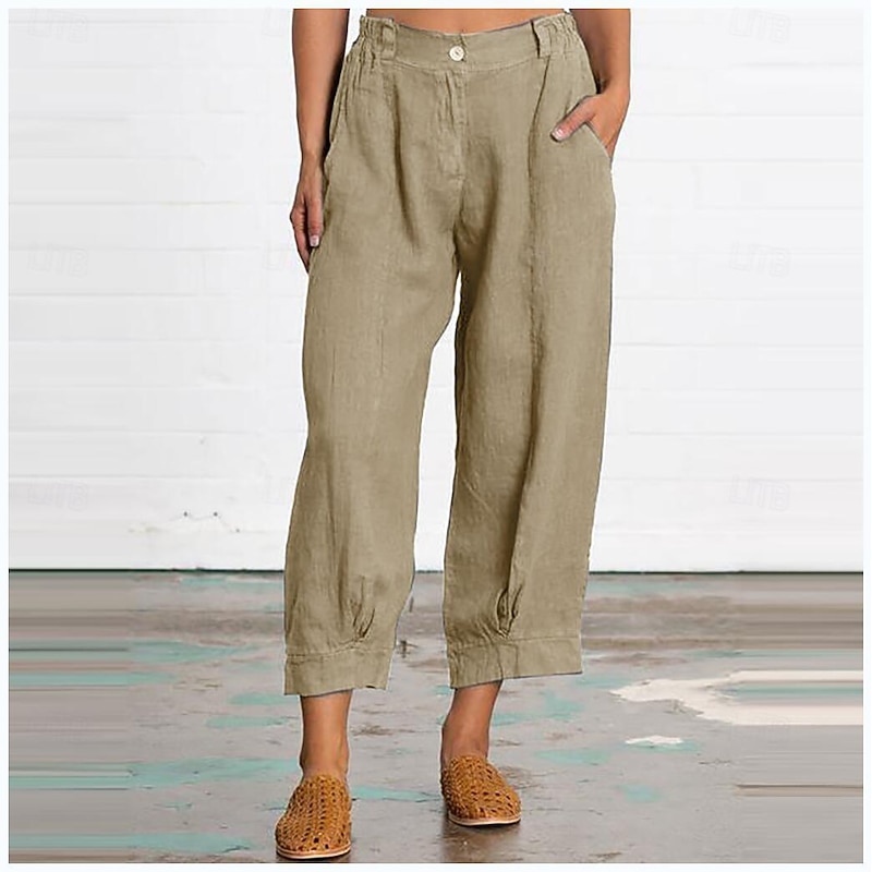 Women's Pants Trousers Casual Daily Ankle-Length Plain Side Pockets Breathability Comfortable Inelastic Holiday Weekend Army Green Red Dark navy Khaki Spring & Summer Regular Fit4