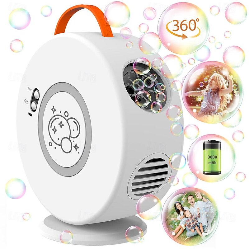 Bubble Machine Automatic Bubble Blower for Kids Toddlers Rechargeable Battery Portable Bubble Maker Electric Bubble Machine Auto Rotating 90/360 Outdoor Toy for Birthday Party Wedding