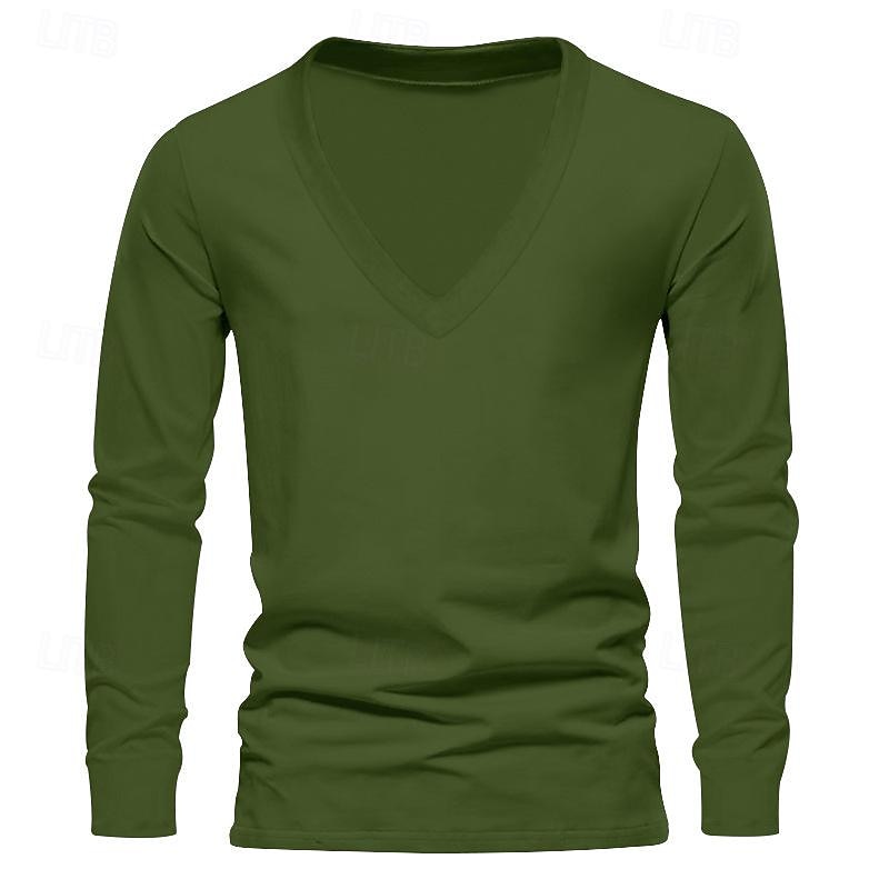 Men's T Shirt Tee Tee Top Long Sleeve Shirt Long Sleeve V Neck Spring &  Fall Plain Fashion Designer Basic Sexy Vacation Street Going out Red Royal Blue Khaki Top Tee for Men4