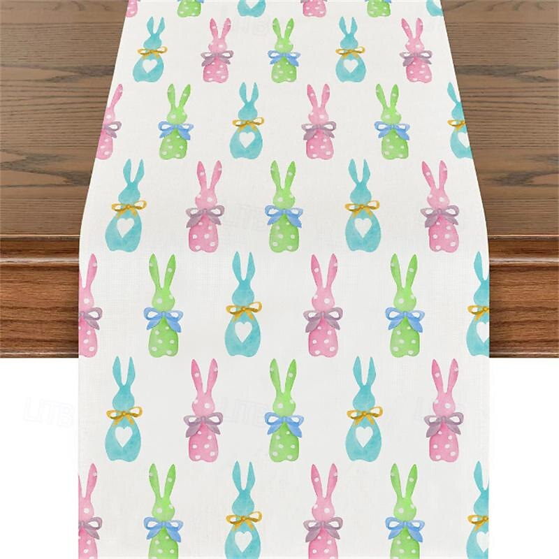 Easter Pattern Table Runner Holiday Table Runner Seasonal Farmhouse Burlap Table Cloth for Wedding Anniversary Home Kitchen Dinner Table Party Decor2