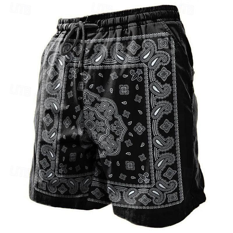 Men's Paisley Swim Trunks Swim Shorts Board Shorts Mid Waist Vacation Hawaiian Ethnic Vacation Holiday Beach Drawstring with Mesh lining Elastic Waist Designer Clothing Apparel