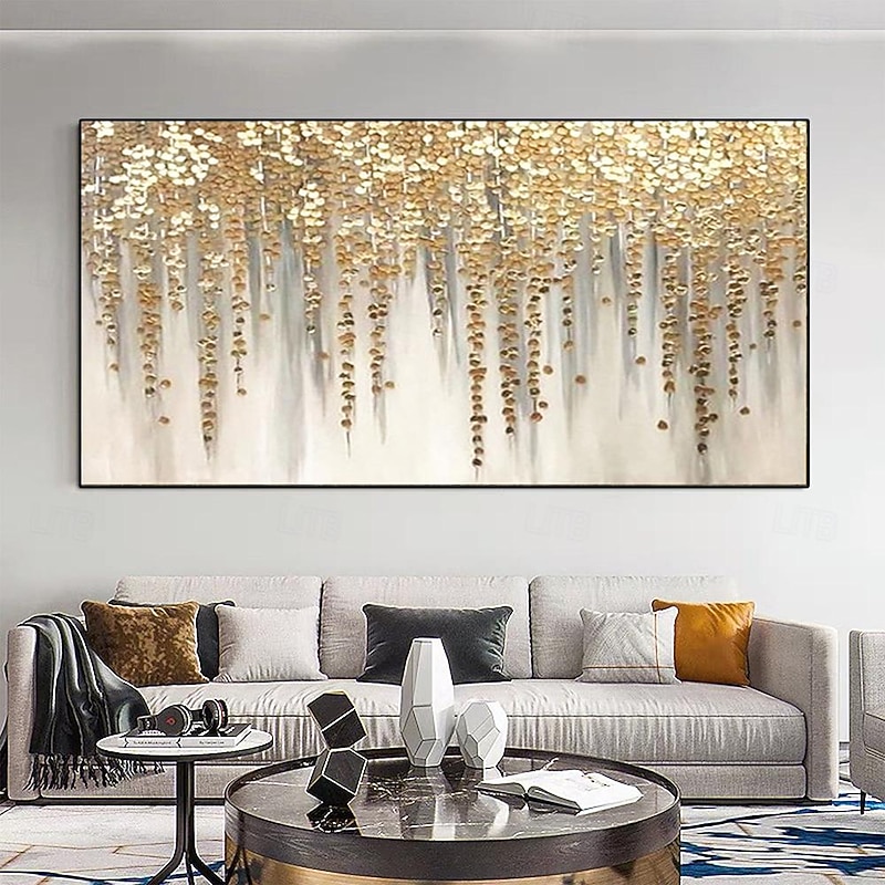 Hand painted knife gold flower Painting Gold Leaf painting Gold Foil flower Painting on Canvas Acrylic wall Painting for Living Room hotel Wall decoration Art Home Decor3