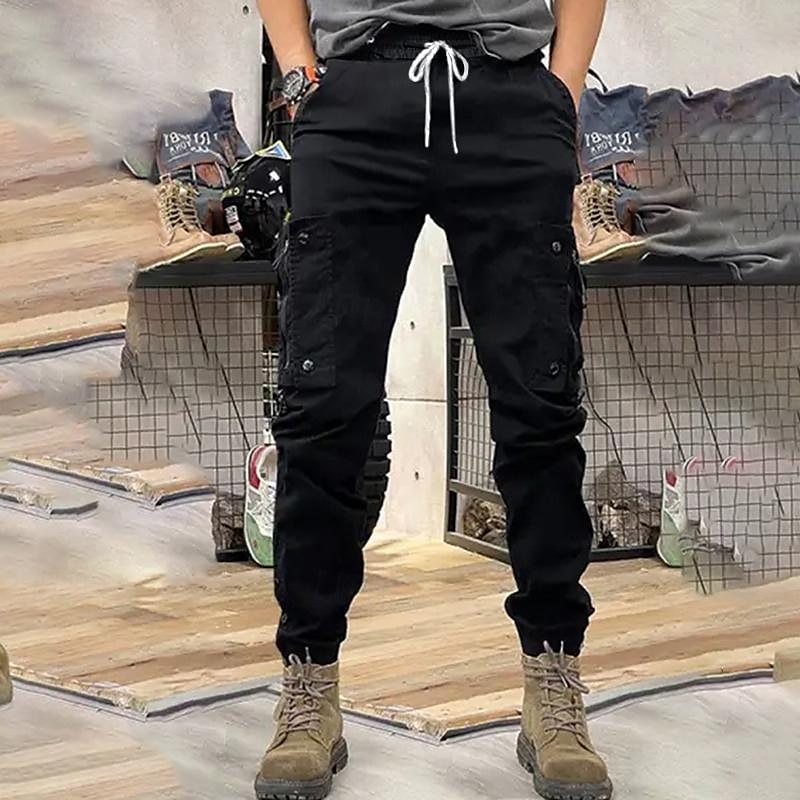 Men's Cargo Pants Cargo Trousers Pocket Drawstring Elastic Waist Plain Comfort Breathable Outdoor Daily Going out Fashion Casual Black Khaki4