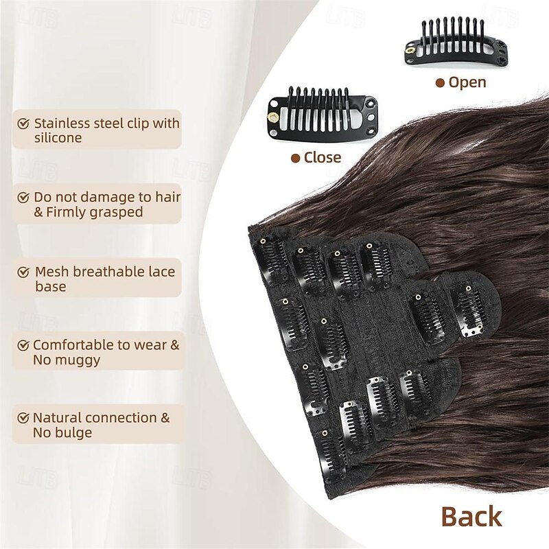 Clip in Hair Extensions 6 PCS Natural & Soft Hair & Blends Well Hair Extensions Dark Brown Long Wavy Hairpieces4