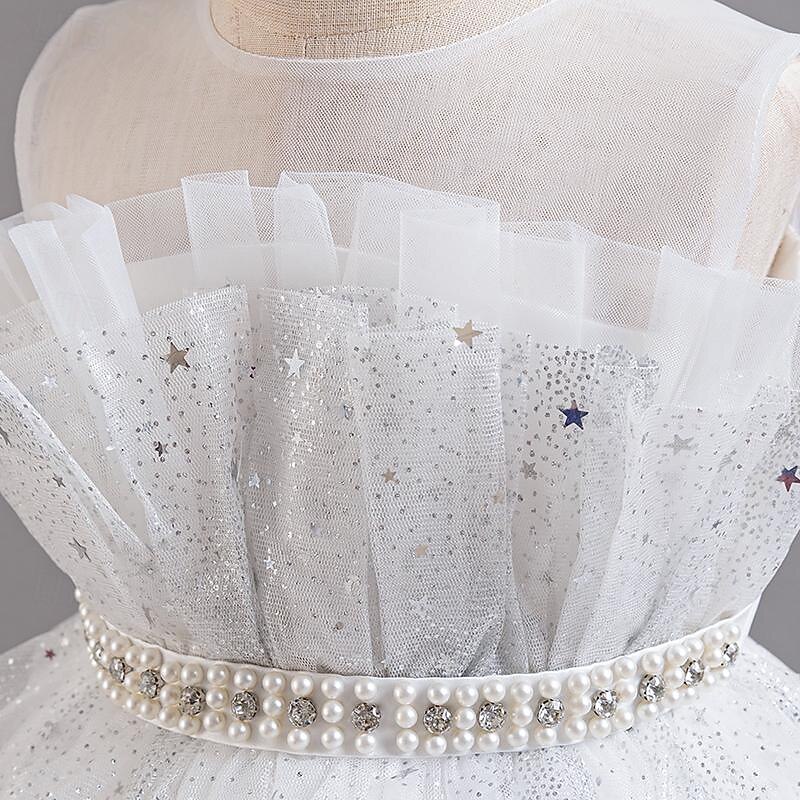 Kids Girls' Flower Girl Dress Party Dress Sequin Sleeveless Wedding Party Special Occasion Sequins Mesh Adorable Sweet Cotton Polyester Asymmetrical Party Dress Summer Spring Fall 4-13 Years White3