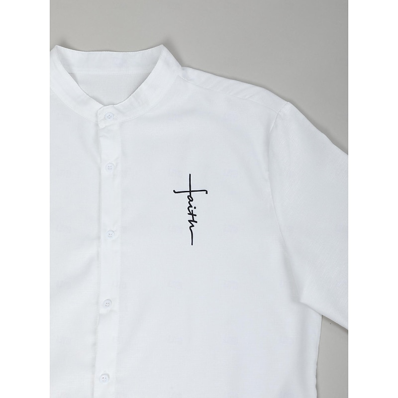 Men's Printed Shirts Faith Street Wear to work White Pink Blue Long Sleeve Standing Collar Spring & Summer Clothing Apparel Print2