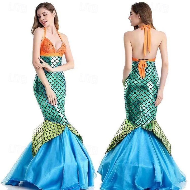 Mermaid Halloween Dress Cosplay Costume Outfits The Little Mermaid Mermaid and Trumpet Gown Slip Cosplay Costume Halloween Adults' Women's Halloween Masquerade Mardi Gras Halloween Easy Halloween2
