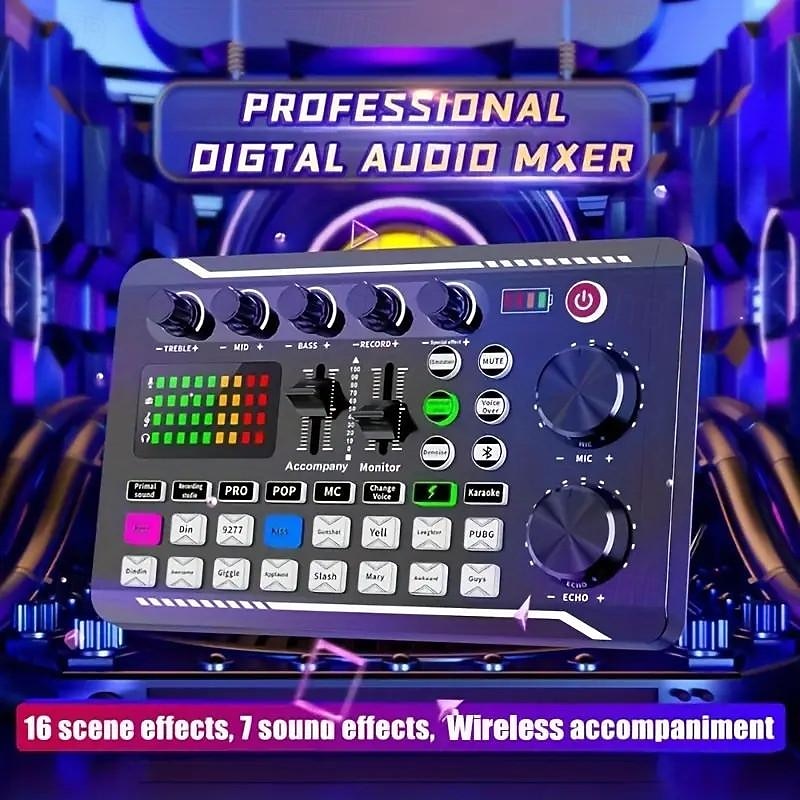Stream and Cast with Ease USB Sound Card Rechargeable DJ Mixer Voice Effects  Perfect for Podcasts & Gaming