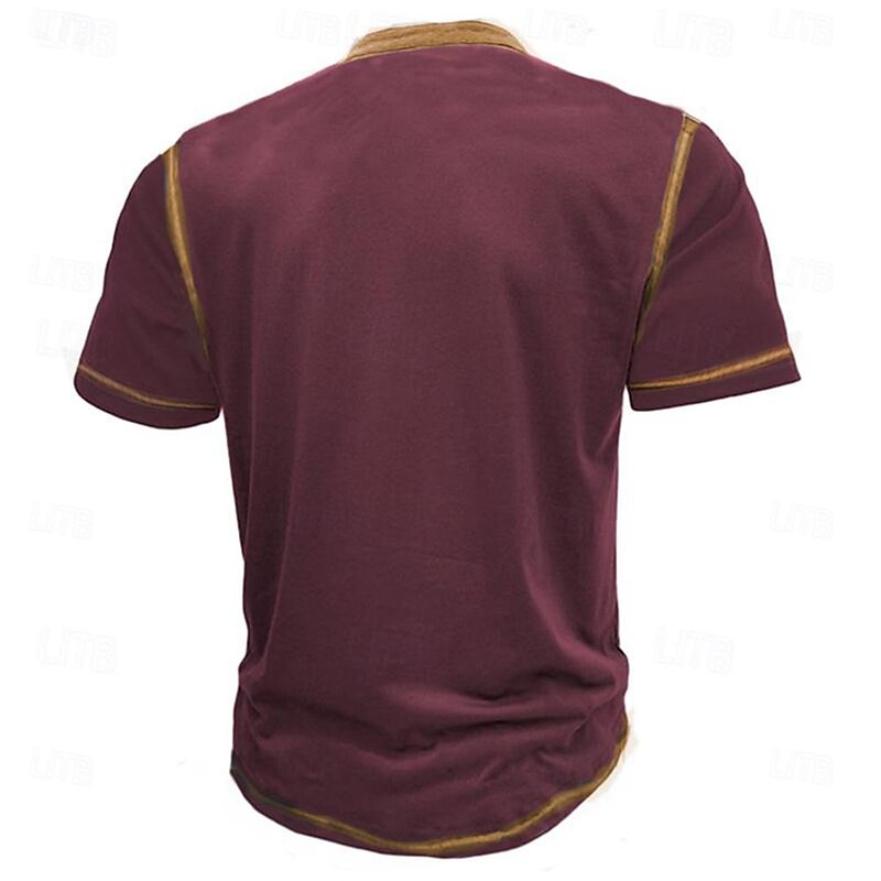 Men's Graphic Hand T Shirt Henley Shirt Papa T Shirt Short Sleeve 3D Print Retro Vintage Casual Sports Outdoor Holiday Going out Spring & Summer Burgundy Henley Henley T-Shirt2