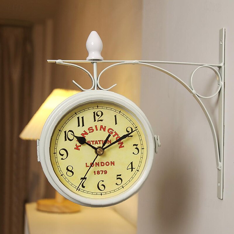 Retro Industrial Double Sided Wall Clock Vintage European Style Living Room Metal Frame Numeral Home Clock for a Living Room Lobby Porch or Corridor 21.8 cm4