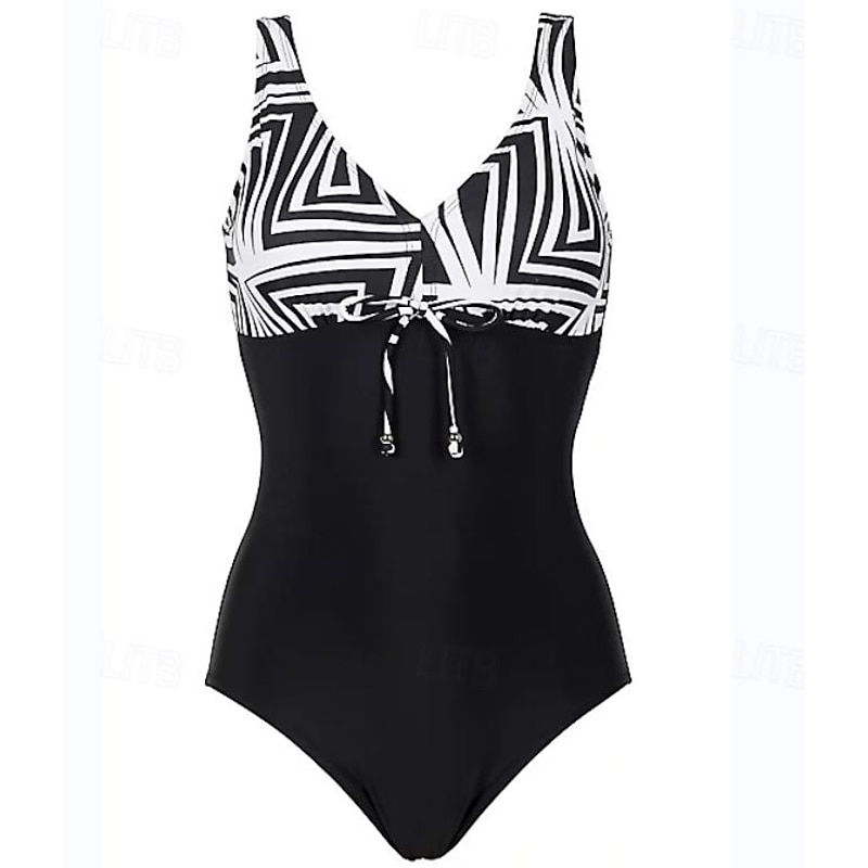 Women's Normal Swimwear One Piece Monokini Bathing Suits Swimsuit Modest Swimwear Tummy Control Stripe Vacation Beach Wear Color Block Striped Strap Sleeveless Bathing Suits3
