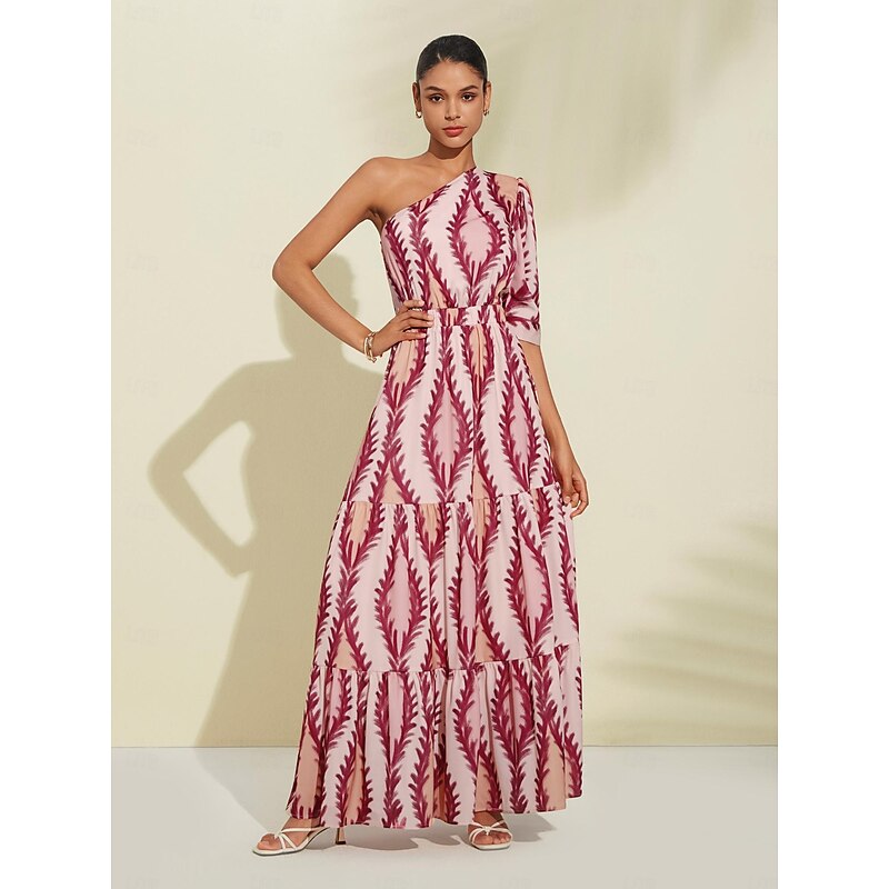 Satin Print One Shoulder Maxi Dress4