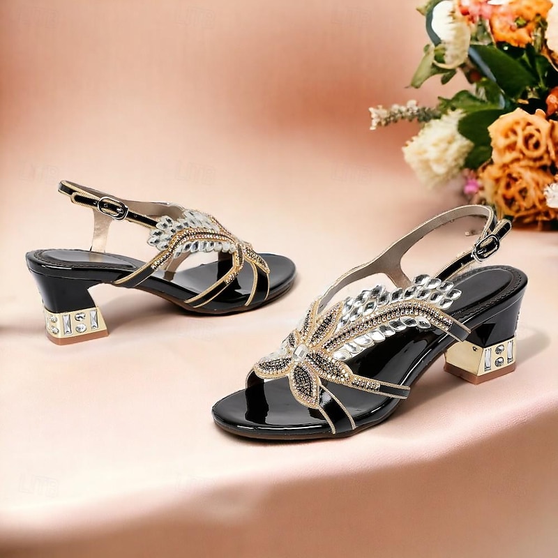 Women's Wedding Shoes Sandals Party Rhinestone Round Toe Elegant Vintage Microbial Leather Ankle Strap Black Red Purple3