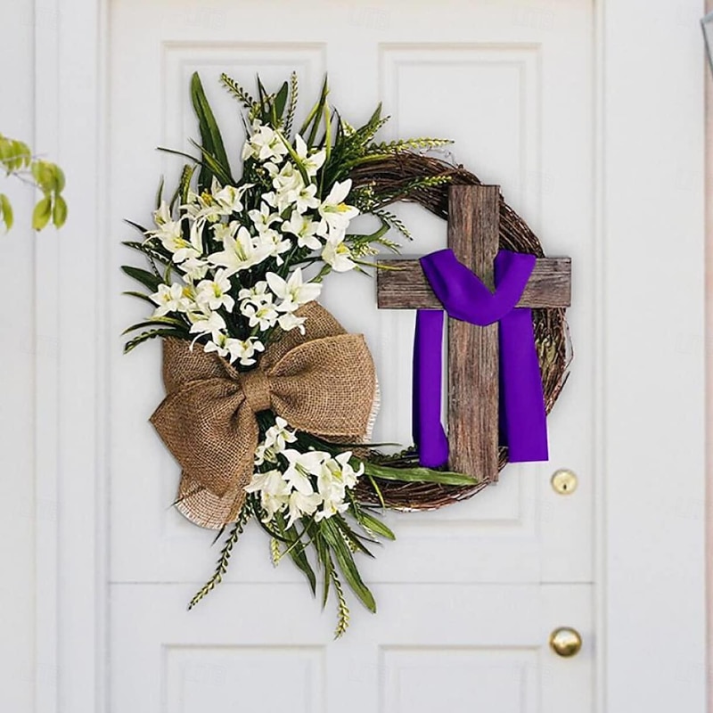 Artificial Easter Wreath, Easter Decoration, Cross Wreath, Decoration for Hanging Door Wreath, Cross Easter Wreath for Hanging as Spring Decoration2