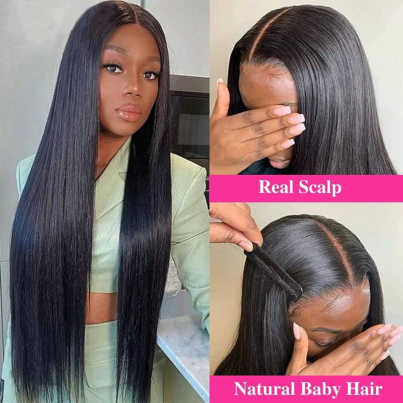 V Part Wigs Straight Brazilian Virgin Human Hair Wigs for Black Women Upgrade U Part Wigs  Full Head Clip In Half Wig V Shape Wigs No Leave Out Lace Front Wigs 180% Density Natural Color2