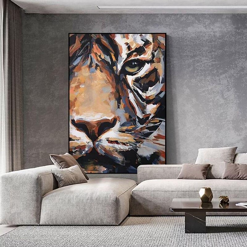 Handmade Oil Painting Canvas Wall Art Decoration Abstract Animal Tiger for Home Decor Rolled Frameless Unstretched Painting