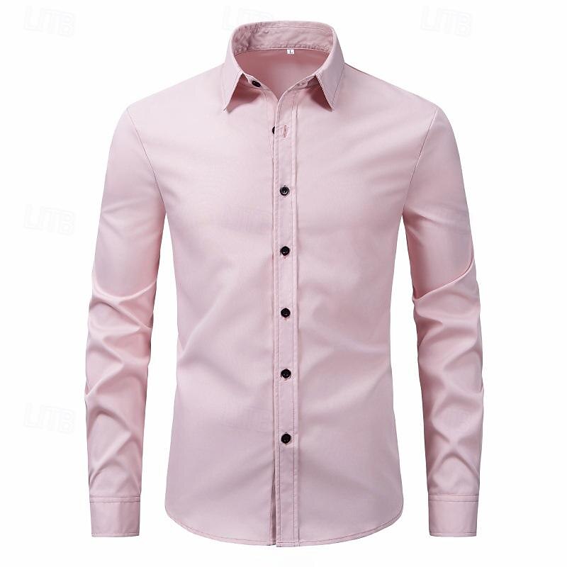 Men's Shirt Summer Shirt Casual Shirt Beach Shirt Button Up Shirt Black White Pink Wine Navy Blue Long Sleeve Plain Lapel Vacation Hawaiian Button-Down Clothing Apparel Polyester Fashion Casual4