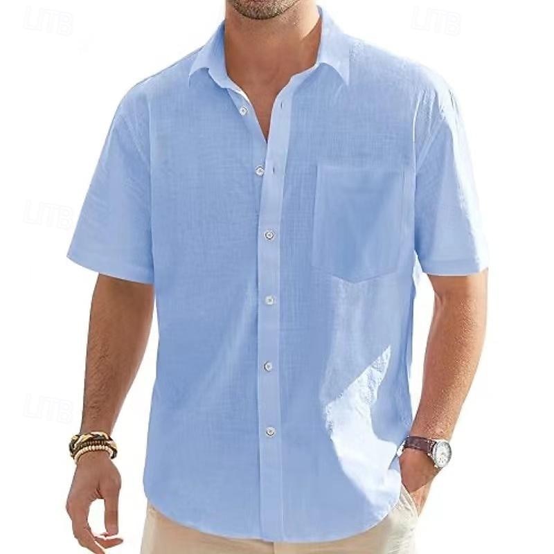 Men's Shirt Linen Shirt Summer Shirt Beach Shirt Cotton Linen Shirt Button Up Shirt Plain Vacation Holiday Black White Blue Gray Short Sleeve Turndown Summer Clothing Apparel Button-Down2