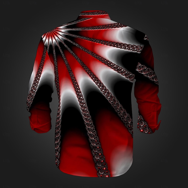 Men's Geometric Pattern Button Up Shirt Printed Shirts Long Sleeve Artistic Subcultural Fashion Casual Vacation Party Street Spring & Summer Turndown Print Button-Down Pink Red Mint Green Purple3