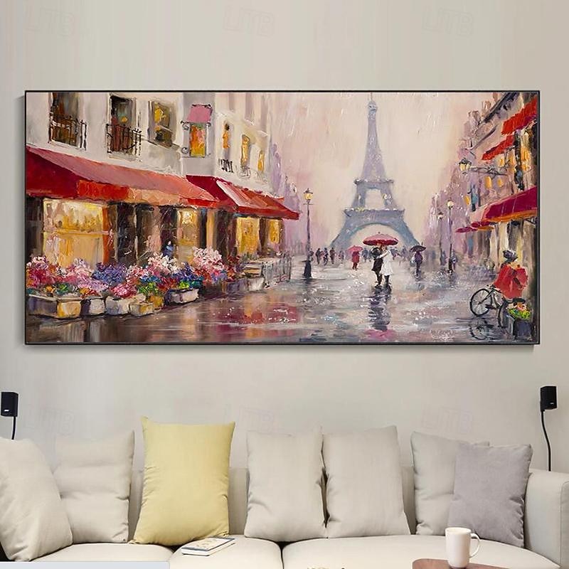 Hand painted Canvas Wall Art Nordic Abstract Modern Colorful Paris Canvas Wall Art Picture Oil Painting Living Room Home Decor (No Framed)2