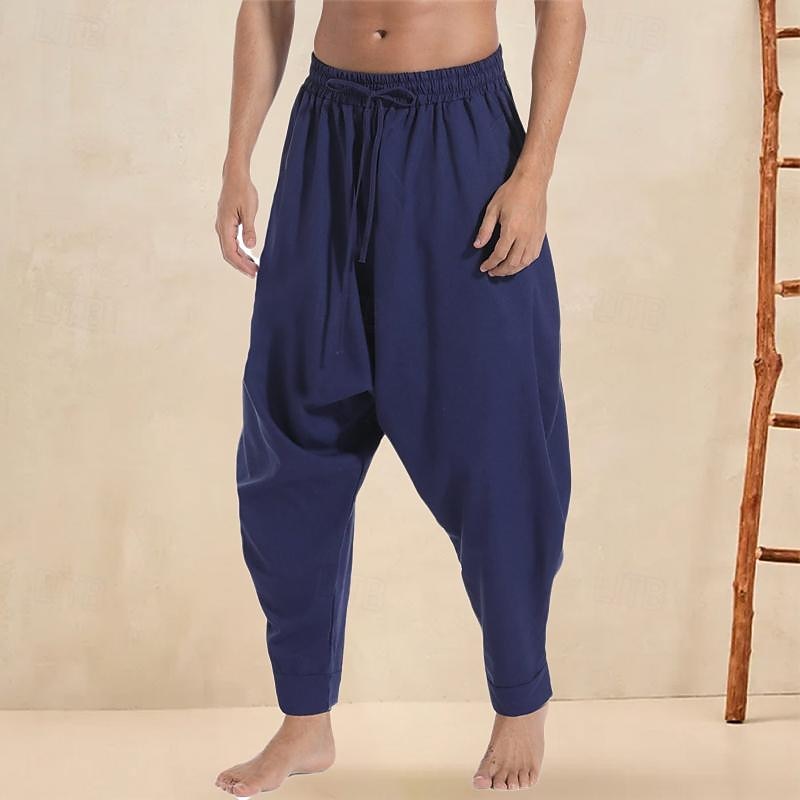 Men's Trousers Summer Pants Jogger Pants Baggy Harem Pants Boho Pants Drawstring Elastic Waist Print Plain Comfort Breathable Casual Daily Streetwear Sports Fashion Black White Micro-elastic