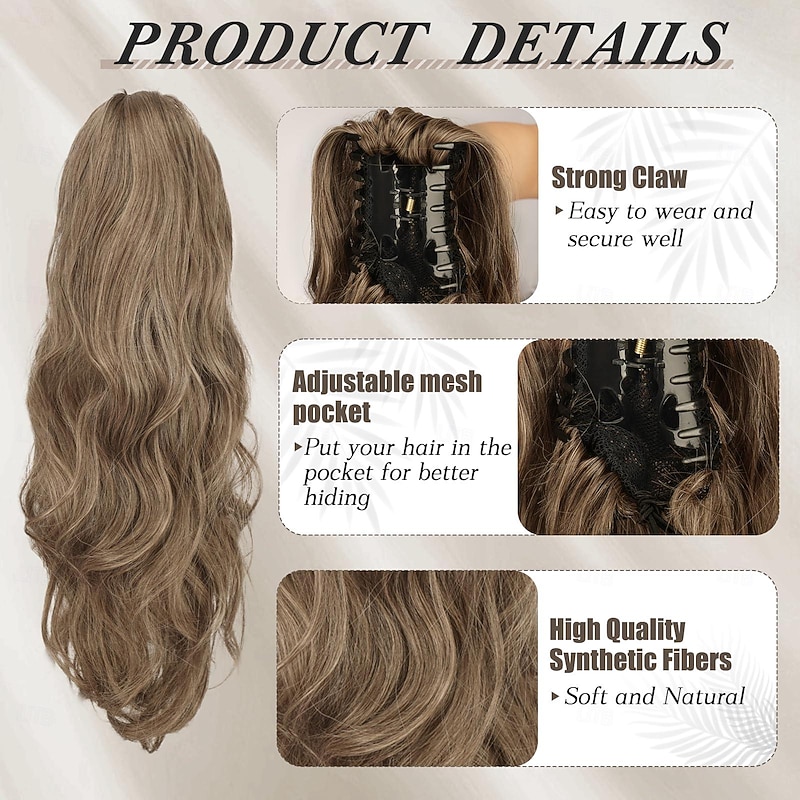 Claw Clip Ponytail Extension Long Wavy Claw Clip in Ponytail Brown Blonde Ponytail Hair Extensions Synthetic Pony Tail Hairpieces for Women Girls Daily Party3