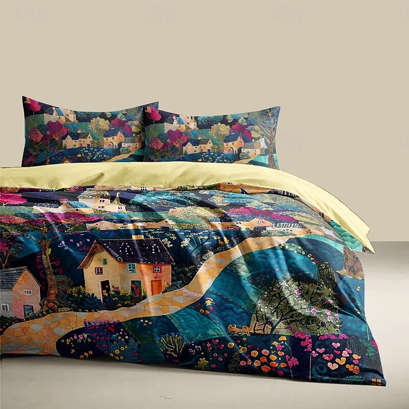 100% Cotton Duvet Cover Set Landscape Pattern Set Soft 3-Piece Luxury Bedding Set Home Decor Gift King Queen Duvet Cover4
