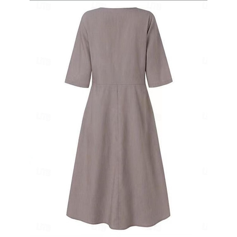 Women's Black Blue Gray Summer Spring Midi Dress Cotton Linen Dresses Casual Dress Cotton Summer Dress Basic Modern Daily Weekend Loose Fit Plain Split Neck4