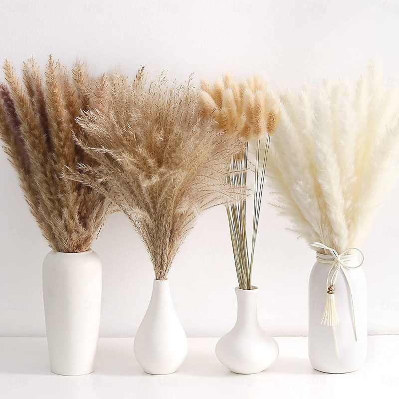 110 pcs Pampas With White Dried Rabbit Tail Flowers Boho Style Decoration Pampas Grass Bathroom Decoration Bathroom Wall Decor Wedding Vase For Bride And Bridesmaids Living Room Decoration Party Decor3