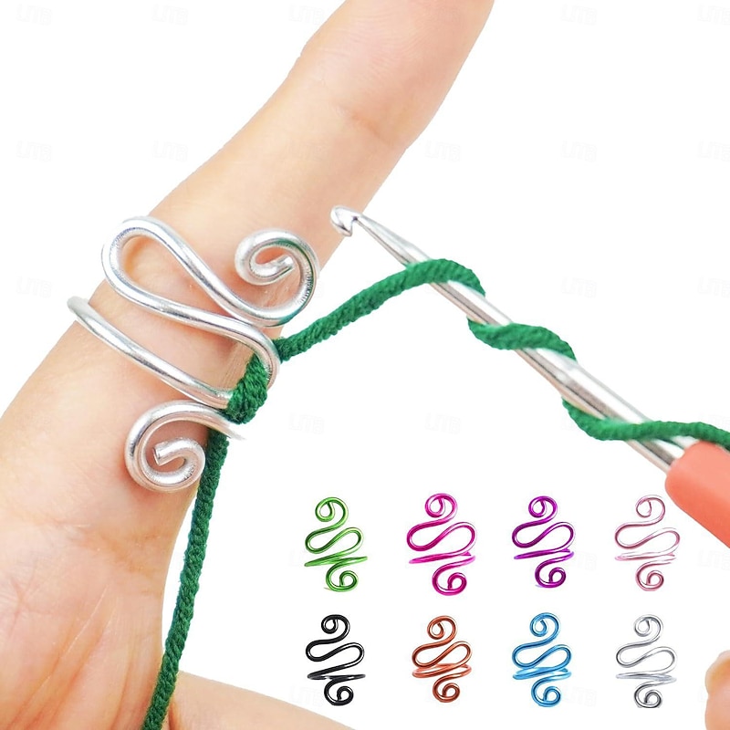 8Pcs Handmade Crochet Tension Ring Crochet Tension Ring Alumium Wire Tension Ring Metal Knitting Tools Multifunctional Hook Finger Ring Yarn Regulator