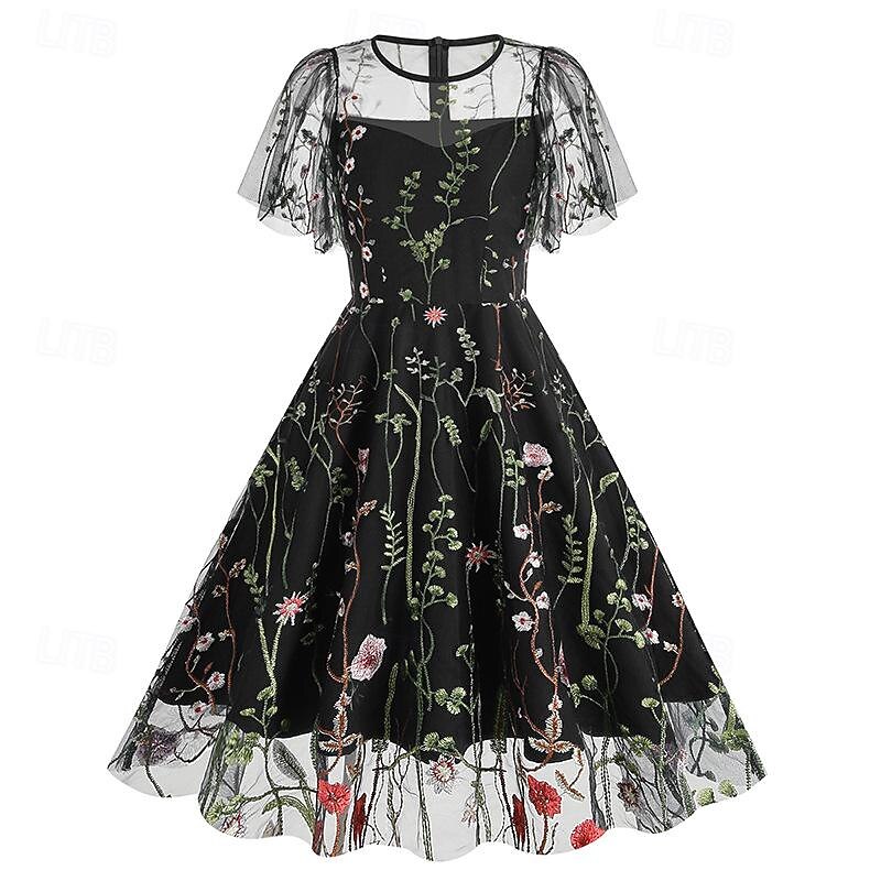 1950s Cocktail Dress Dailywear Dress Party Costume A-Line Dress Floral Fancy Dress Women's Christmas Halloween Carnival Event / Party Cocktail Party Prom Adults' Dress Homecoming Dresses