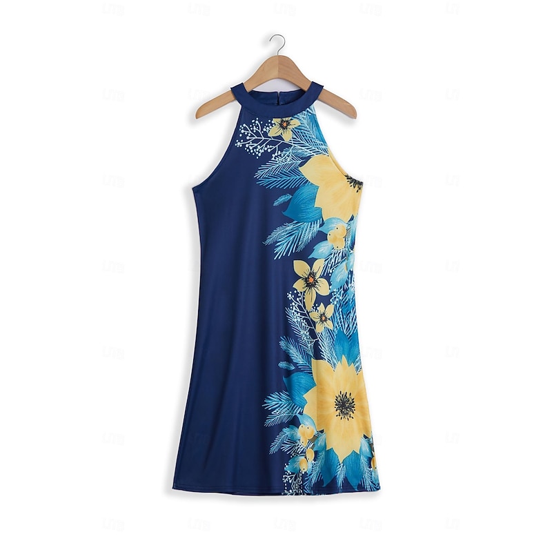 Women's Summer Dress Halter Neck Dress Print Dress Active Fashion Streetwear Outdoor Vacation Daily Regular Fit Paisley Sleeveless Halter Neck Yellow Royal Blue Blue Dark Blue Summer Spring2