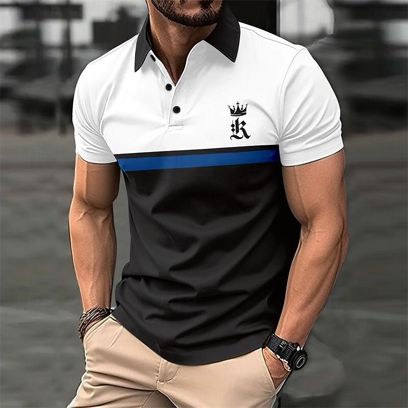 Men's Golf Shirt Golf Polo Work Casual Lapel Short Sleeve Basic Modern Color Block Patchwork Button Spring & Summer Regular Fit Black Dark navy Royal Blue Blue Orange Green Golf Shirt4