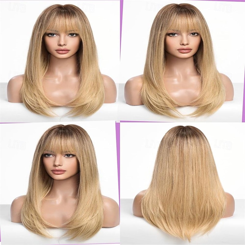 Long Blonde Wigs for Women Straight Synthetic Wig with Bangs4