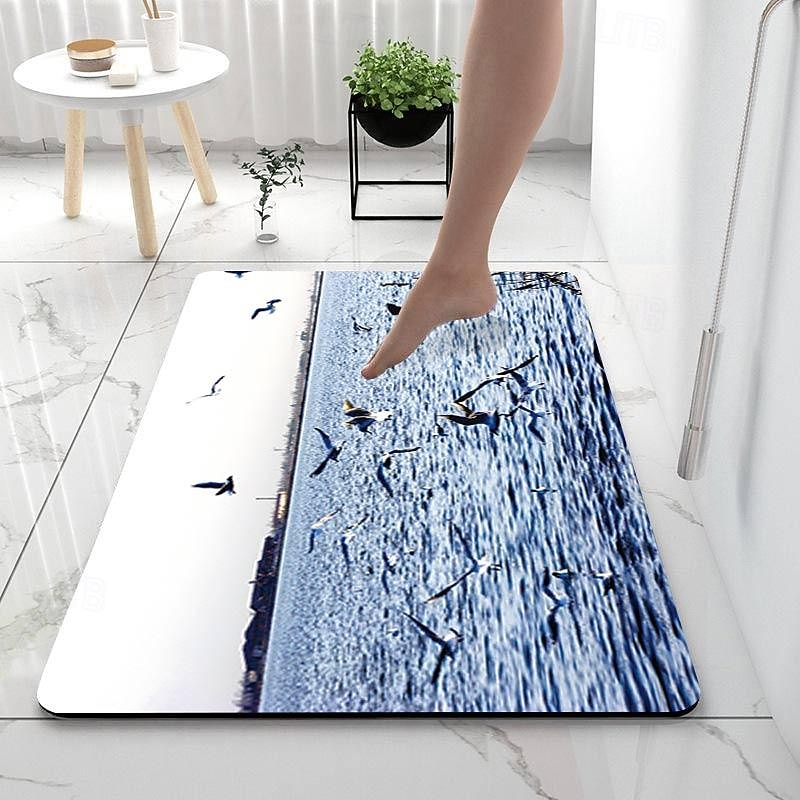 Sea Diatomaceous Earth Bath Mat Non-slip Soft Mat Rubber Anti-Slip Fast Dry Super Absorbent Thin Bathroom Mat for Under Door - Bathroom Floor Mat Rug Bathtub Front Shower Mat Sink4