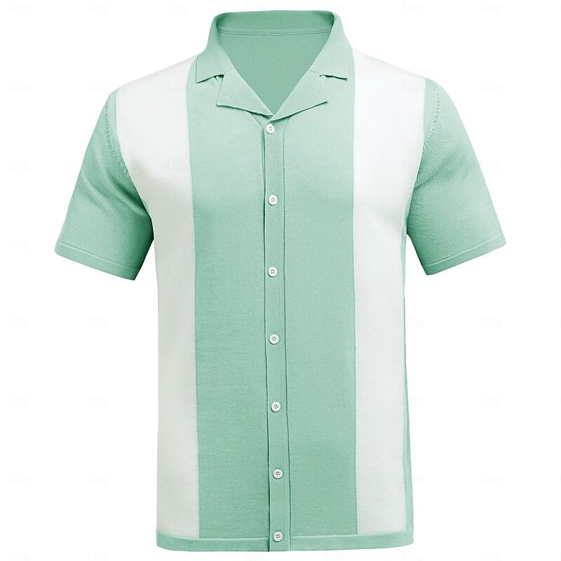 Men's Business Polo Golf Shirt Business Casual Lapel Short Sleeve Modern Office Color Block Button Front Summer Black Light Green Wine Business Polo4