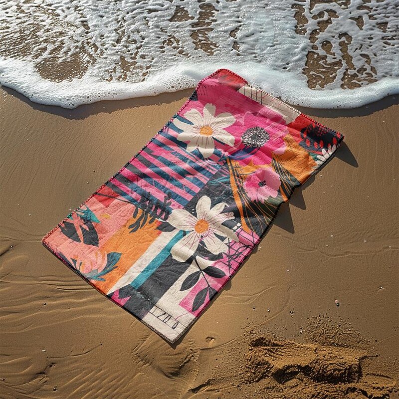 Patchwork Floral Beach Towel,Beach Towels for Travel, Quick Dry Towel for Swimmers Sand Proof Beach Towels for Women Men Girls Kids, Cool Pool Towels Beach Accessories Absorbent Towel2