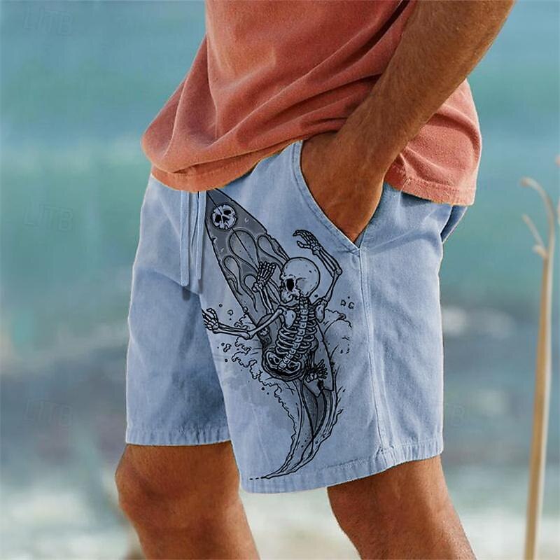 Men's Skull Pirate Shorts Summer Shorts Beach Shorts Mid Waist Hawaiian Casual Outdoor Holiday Going out Drawstring Elastic Waist Print Designer Clothing Apparel2