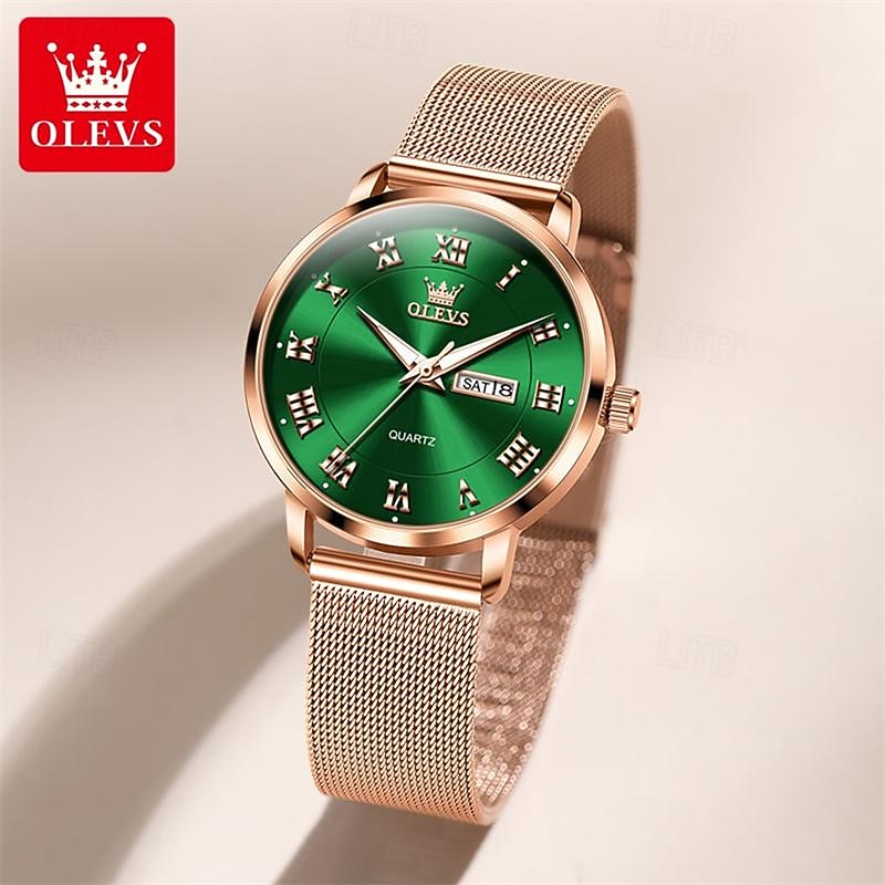 New Olevs Olevs Brand Women'S Watches Luminous Calendar Week Display Simple Quartz Watch Double Calendar High Value Ladies Waterproof Sports Watch