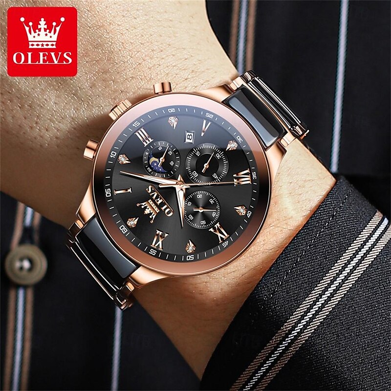 OLEVS 7004 Men's Watches Ceramic Band Chronograph Date Luminous Waterproof Luxury Quartz Watch Man TOP Brand Men Wristwatch4