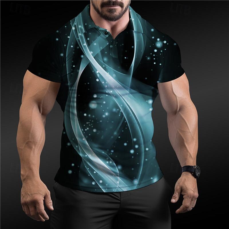 Men's Geometric Polo Shirts Golf Shirt Short Sleeve Polo Shirts Collared Shirts Business Casual Vacation Wear Formal Wear Festival Wear Buttons 3D Print Summer Wine Red Blue3