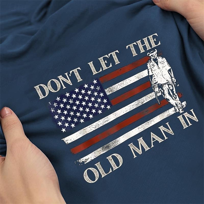 Men's Short Sleeve Henley Graphic T-Shirt - Don't Let The Old Man In American Flag Patriotic Design3