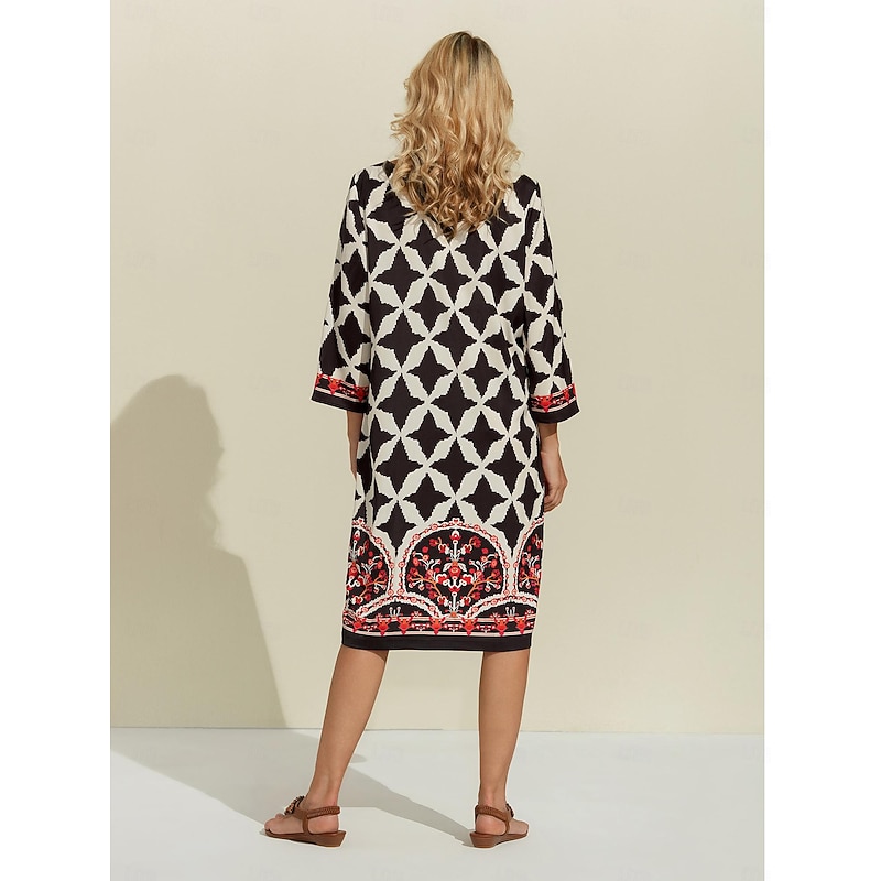 Geometric Pattern Half Sleeve A-Line Mini Dress2