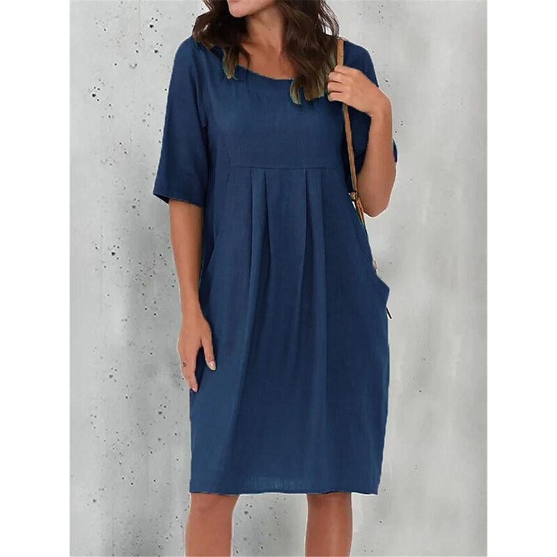 Women's Black Wine Blue Summer Spring Mini Dress Cotton Linen Dresses Casual Dress Basic Modern Daily Weekend Loose Fit Plain Crew Neck4