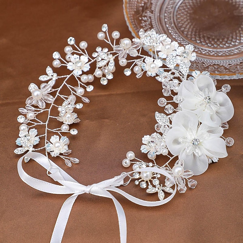 Crown Tiaras Headbands Headpiece Imitation Pearl Rhinestone Wedding Cocktail Luxury Retro With Faux Pearl Bows Headpiece Headwear