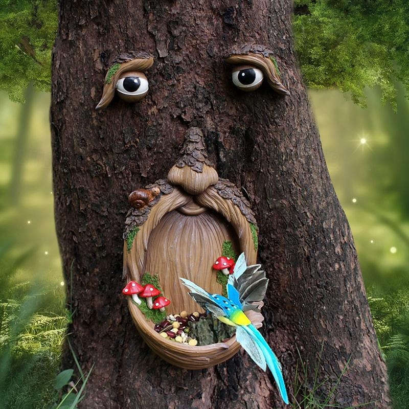 Bird Feeder Resin Tree Face Ornament Unique Yard Art Bird Food Feeder for Outdoor Garden Decorations3